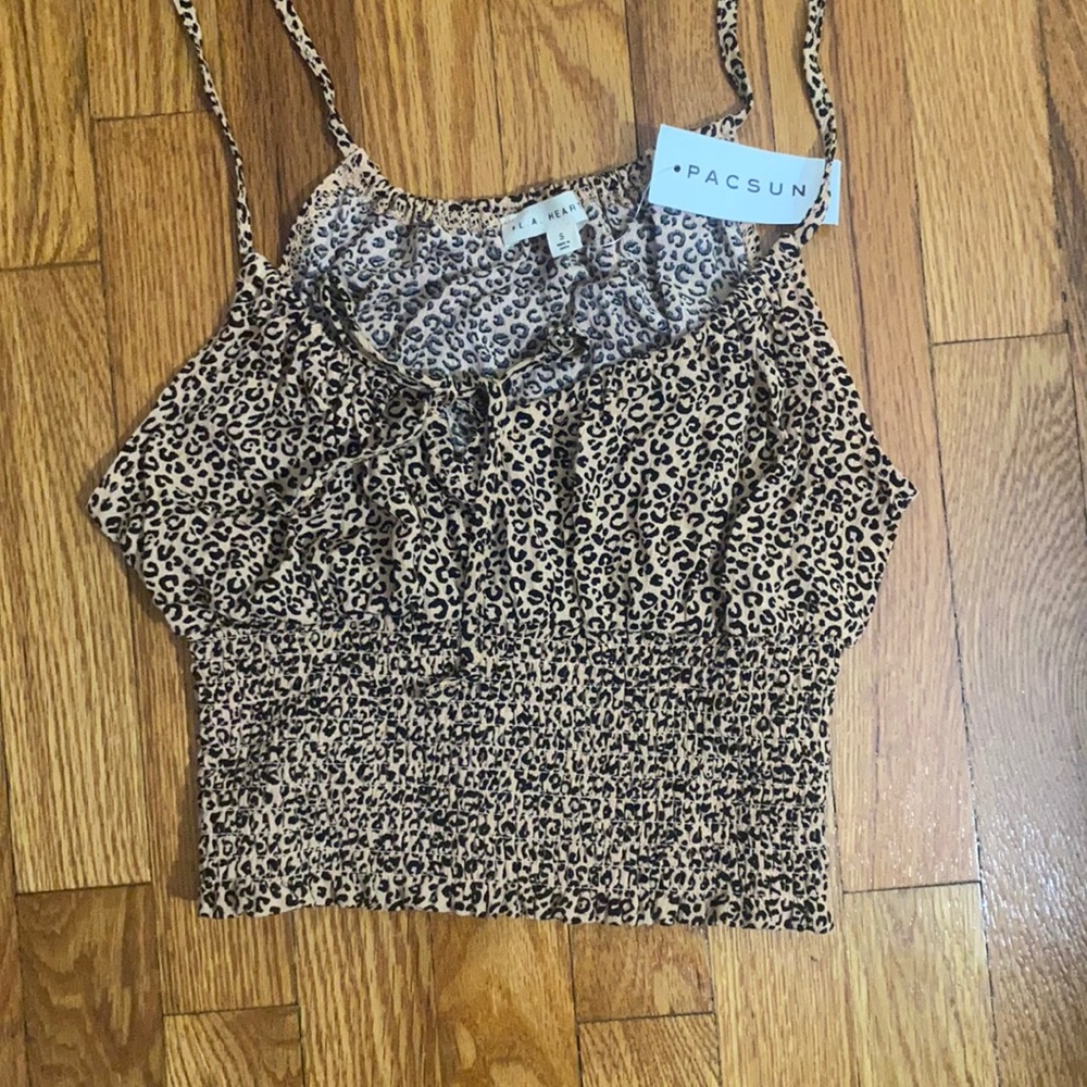 PacSun cheetah print smocked top with tie in the front area